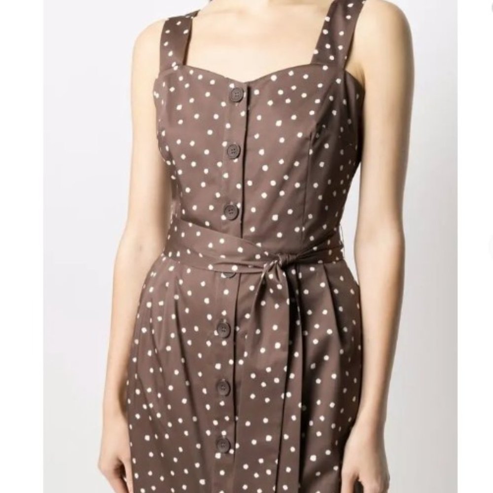 12 Storeez Brown Belted Polka Dot Sleeveless Button Down Midi Dress XS
